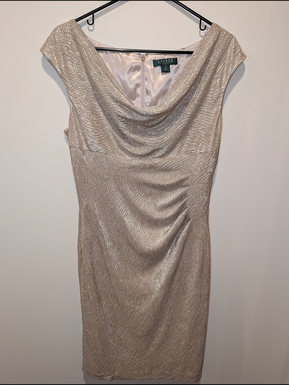 Ralph Lauren Champagne Cowl Neck Sheath Dress